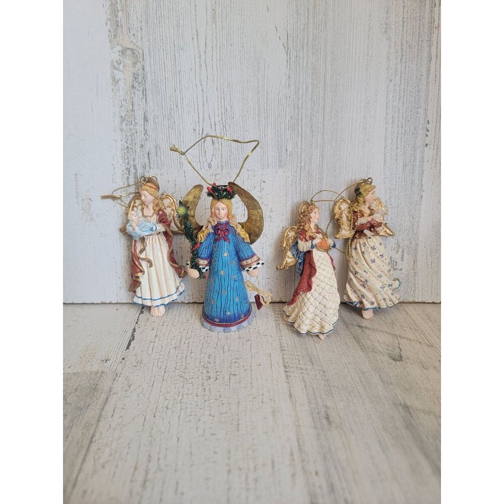 Angel golden rustic cherub Halo ornament Xmas set